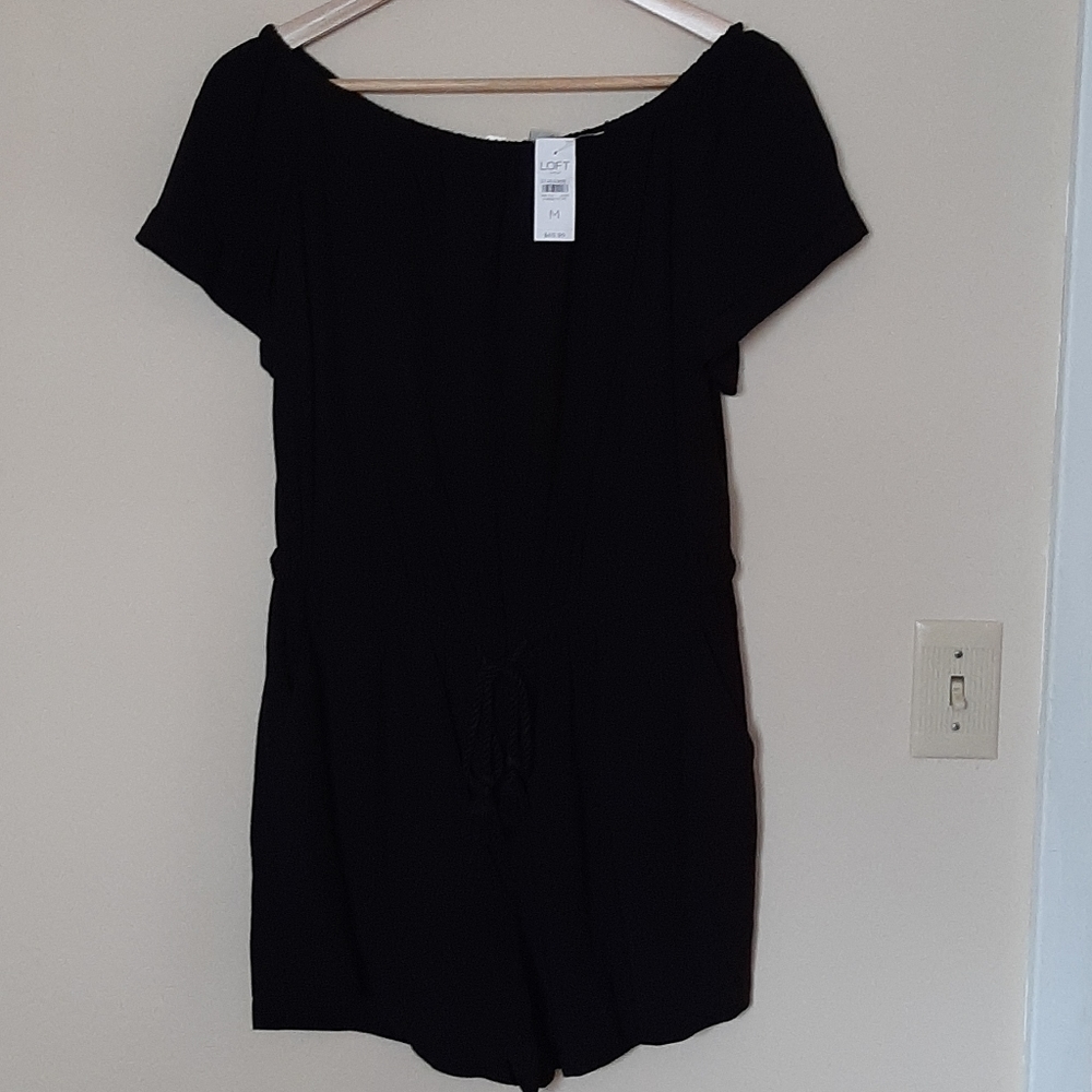 LOFT Outlet Off-the-Shoulder Romper w/Tie Waist